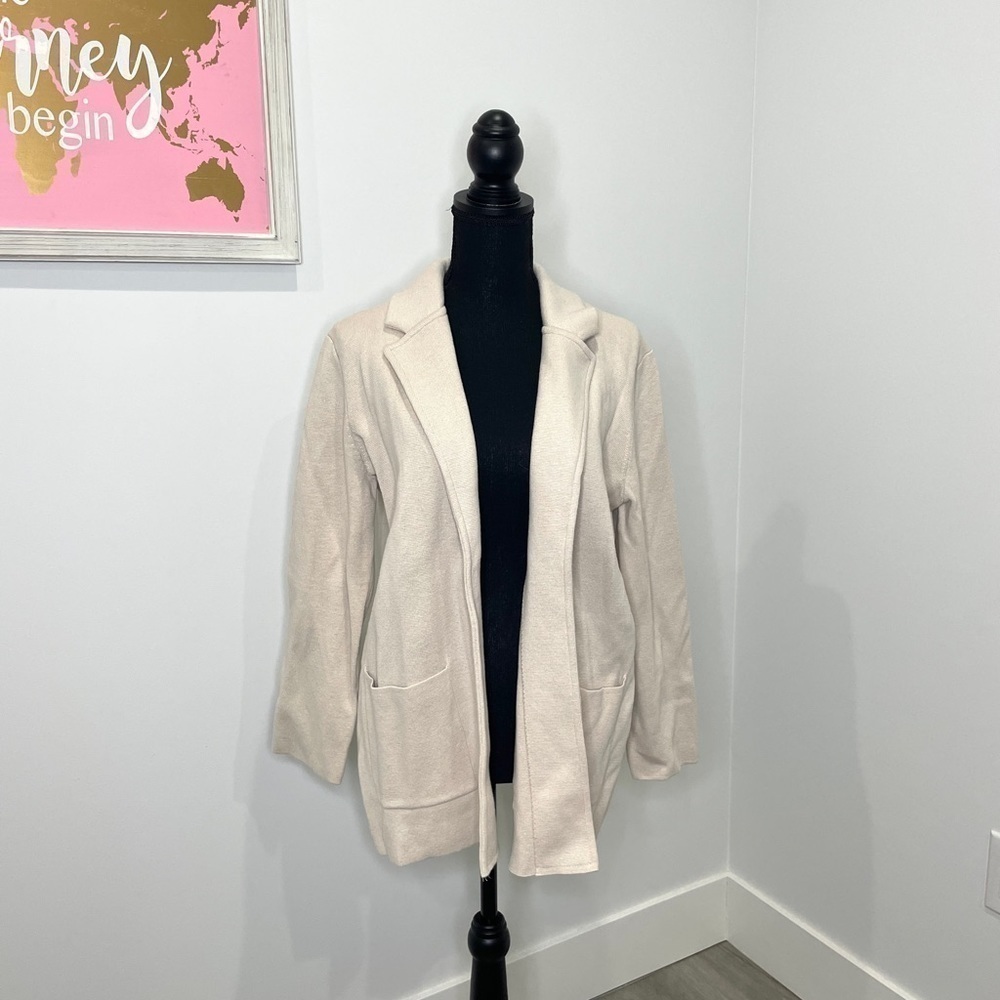 Magaschoni Sophie Cream Open Front Wool-Blend Blazer-Style Cardigan